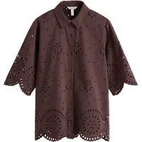 Next - Dames - N. Premium petite overhemd met broderie en 3/4 mouwen - Petite - Bruin
