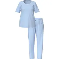 Ulla Popken - Dames - Pyjama tweedelig stippen korte mouw - Ijsblauw - Maat 50+