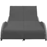 Laura Dubbel Zonnebed Polyrotan 2-Persoons – Verstelbaar Ligbed 200+ cm – Tuin & Terras Lounge Zonne-eiland met Dik Kussen, Weerbestendig Outdoor Ligbed – Antraciet/Grijs –