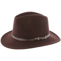 Herman chapeau grand bord droit en feutre marron avec ceinture faux cuir bicolore