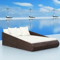 Laura Polyrotan Zonnebed XXL 2-Persoons – 201 x 139 x 58 cm – Dubbel Ligbed met Wasbare Kussens, Verstelbare Rugleuning, Weerbestendig Outdoor Ligbed voor Tuin & Balkon – Bruin –