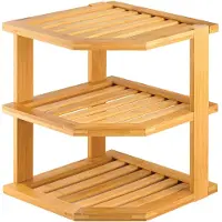 Decopatent - 3 Laags Hoek Keuken Opbergrek - Staand Rek met 3 etages voor Keuken - Corner Keukenrek - Hoekrek - Bamboe Hout - Afm 25 x 25 x 25 Cm.