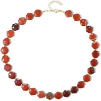 Cavill - Zilveren Halsketting - Verguld 925 Sterling Zilver - Rode Mexicaanse Jaspis 12mm - Gouden Hematiet Kralen - Elegante Dames Ketting 45-50cm