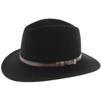 Herman chapeau grand bord droit en feutre noir avec ceinture faux cuir bicolore