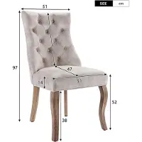 Laura Eetkamerstoelen Set van 2 47x51x97 cm Fluweel Beige met Hoge Rugleuning en Knoopstiksel – Luxe Gestoffeerde 4-Voet Eetkamerstoel met Massief Rubberhouten Frame -