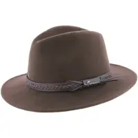 Herman Chapeau grand bord droit marron avec ceinture torsadée et des cache-oreilles retractables