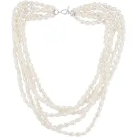 Cavill - Zilveren Halsketting 925 Sterling Zilver - Witte Keshi Zoetwater Kweekparels met Fancy Slijpsel - Meerstrengs Elegante Luxe Parelketting