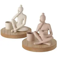 Boltze - Kaarsenhouders - Set van 2 - Kandelaars - ME Time - Vrouwen - Beige en Creme