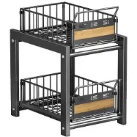 OEM Spoelbakorganizer, 2-laags uitschuifbaar ontwerp, duurzame constructie van ijzer en bamboe, spoelbakorganizer met 2 uitschuifbare niveaus