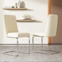 Flieks schommelstoelen, set van 2, eetkamerstoelen met zilverkleurige metalen poten, schommelstoelen met bekleding, geschikt voor keuken, woonkamer, kleur: beige