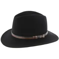 Herman chapeau grand bord droit en feutre noir avec ceinture faux cuir bicolore