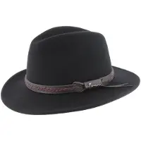 Herman Chapeau grand bord droit noir avec ceinture torsadée et des cache-oreilles retractables