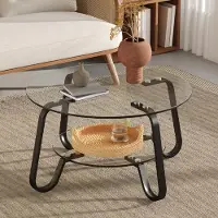 STILVORA Salontafel - Rond Met 2 Glazen Niveaus - Industrieel Design Voor Woonkamer En Kleine Ruimtes - Metaal Zwart - 80x80x45 Cm