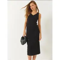 Bianco V-hals Geribbelde Midi-jurk