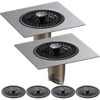 OEM Gitohoni doucheput, 10 cm vierkant - 2 stuks, roestvrijstalen afvoer met haarafvanger, afneembaar zeefdeksel, terugslagklep, geurfilter en afvoerkern voor de vloer