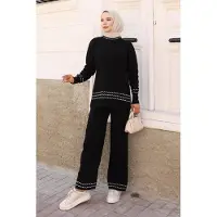 Turkishsouq Stripe Detailed Gebreide kleding Pak Zwart