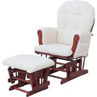 MCW Relaxfauteuil -C76, schommelstoel fauteuil + hocker stof bouclé 480g/m² Oeko-Tex ~ crème donker frame