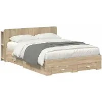 vidaXL Bedombouw met opslag Sonoma Eiken 150 x 200 cm Bewerkt hout