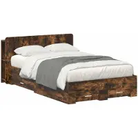 vidaXL Bedombouw met opslag Gerookt eiken 120 x 190 cm Bewerkt hout