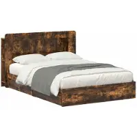 vidaXL Bedombouw met opslag Gerookt eiken 135 x 190 cm Bewerkt hout