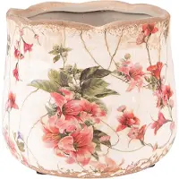 Clayre & Eef Bloempot Ø 13x11 cm Roze Beige Keramiek Bloemen Bloempot binnen Roze Bloempot binnen
