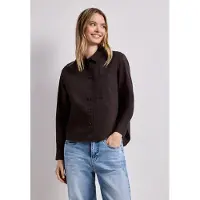 Street One Dames Blouse met lange mouwen en overhemdkraag in keperstof - Bruin - 36
