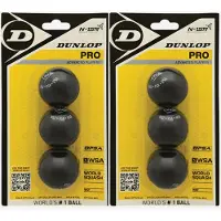 Dunlop Pro Squashbal 2x3 pack (6 Ballen) - Wedstrijd - Dubbele Gele Stip - Zwart