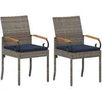 vidaXL Tuinstoelen 2 st Grijs en Marineblauw Poly Rattan en Acacia
