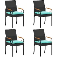 vidaXL Tuinstoelen 4 pcs Zwart en Turkoois Poly Rattan en Acacia