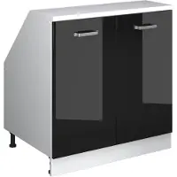 Vicco Rion Kast voor schuine wand – 80 x 81.6 cm met 2 deuren, kastromp 60 cm diepte Zwart hoogglans