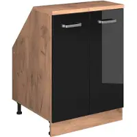 Vicco R-Line Keukenkast voor schuine wand – 60 cm met 2 deuren, kastromp 60 cm diepte Zwart hoogglans