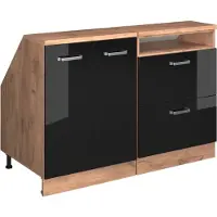 Vicco R-Line Keukenkast voor schuine wand – 120 cm Set van 2 kastrompen 60 cm diepte Zwart hoogglans