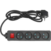 TRIZERATOP 72630 Serie - Geaarde Stekkerdoos - 4 Stopcontacten - 1,5m - Zwart