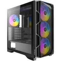 Antec AX-1000 ARGB, een zwarte mid-tower computerbehuizing geschikt voor E-ATX, ATX, Micro-ATX en ITX moederborden, met ARGB-verlichting