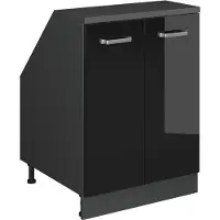 Vicco R-Line Keukenkast voor schuine wand – 60 cm met 2 deuren, kastromp 60 cm diepte Zwart hoogglans