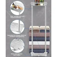 Laura Handdoekrek Zonder Boren 81 cm Verstelbaar (41-72 cm) met Plank & 3 Haken – Aluminium Wand Handdoekhouder Badkamer & Keuken Roestvrij Zelfklevend Zilver