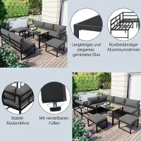 Laura Tuinmeubelset 5 Personen Aluminium Lounge Set met Verstelbare Rugleuning, Inclusief Kussens en Salontafel – Modern Grijs Buitenmeubilair voor Tuin, Balkon en Terras – 5-delige Loungeset