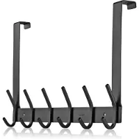 Unyqoos Deurkapstok met 12 haken, Deurhaken, Roestvrijstalen kledinghaak, Deurhaakrail voor keuken, badkamer, gang en slaapkamer (Mat Zwart, Tot 2.1 cm Deurinkorting)