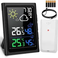 Mira Weerstations - Weerstation Met Buitensensor - Weerstation Met Buitensensor - Weerstation Draadloos Binnen Buiten - Weerstation Binnen en Buiten - Zwart - 3cm x 5cm x 10cm