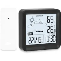 Mira Weerstations - Weerstation Met Buitensensor - Weerstation Met Buitensensor - Weerstation Draadloos Binnen Buiten - Weerstation Binnen en Buiten - Zwart - 14cm x 11cm x 4cm