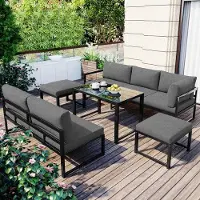 Laura Tuinmeubelset 5 Personen Aluminium Lounge Set met Verstelbare Rugleuning, Inclusief Kussens en Salontafel – Modern Grijs Buitenmeubilair voor Tuin, Balkon en Terras – 5-delige Loungeset