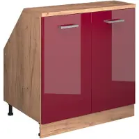 Vicco Rion Kast voor schuine wand – 80 x 81.6 cm met 2 deuren, kastromp 60 cm diepte Rode hoogglans