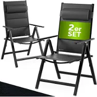 Casaria Tuinstoelen set van 2 zwart opvouwbare gestoffeerde aluminium verstelbare 120kg draagvermogen weerbestendig