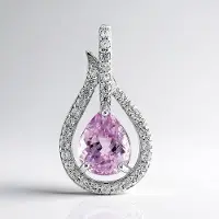 Cavill - Elegante Zilveren Hanger 925 Sterling - 2,708 ct Peervormige Roze Kunziet & 33 Zirkonia Rondslijpsel 0,627 ct