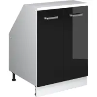 Vicco Keukenkast voor schuine wand R-Line, Zwart hoogglans/Wit, 60 cm met 2 deuren, kastromp 60 cm diepte