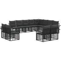 vidaXL Buiten bank set 12 st Zwart en Donker Grijs Polyester