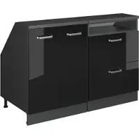 Vicco R-Line Keukenkast voor schuine wand – 120 cm Set van 2 kastrompen 60 cm diepte Zwart hoogglans