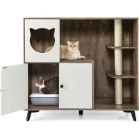 Northix Kattenbak met 3 sisalkrabpalen, grijs-wit