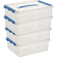 Sunware 12x q-line opberg box/opbergdoos - 12 liter - 40 x 30 x 14 cm - kunststof - opslagbox - transparant/blauw