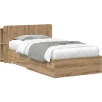 vidaXL Bedombouw met opslag Artisanaal eiken 90 x 200 cm Bewerkt hout